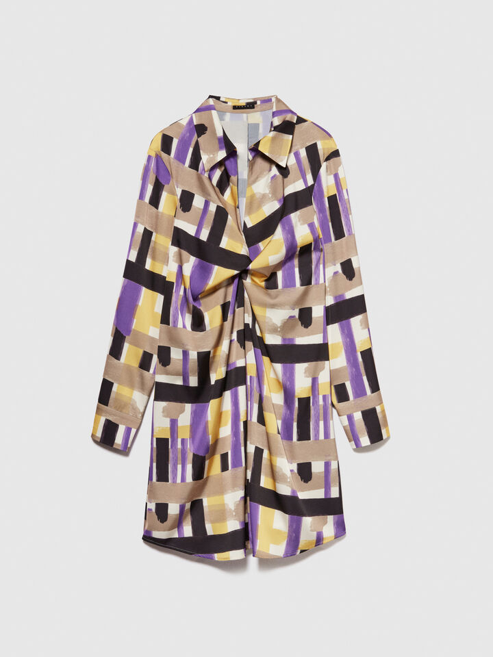 Dress in printed satin - women's short dresses - Multi-color | Sisley image number 6